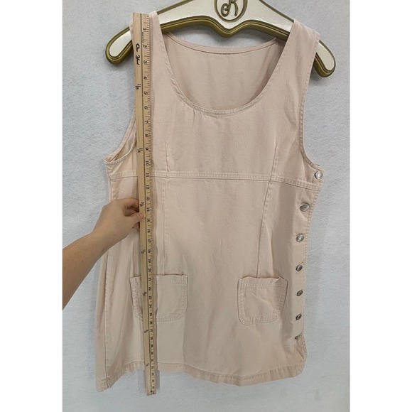 90s Vintage Sleeveless Mini Dress MEDIUM Peach Beige Denim‎ Casual A-Line Retro - Picture 9 of 9